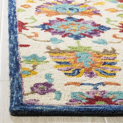 Handmade Blue Floral Tufted Wool Square Area Rug