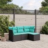 vidaXL 4 Piece Patio Sofa Set with Cushions Black Poly Rattan - Black without storage - 2 of 4