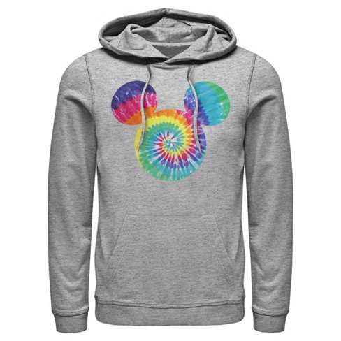 Men s Mickey Friends Rainbow Tie Dye Mickey Mouse Logo Pull Over Hoodie Athletic Heather Small