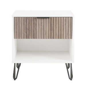 Gulches 20" Fluted Nightstand in Rustic Gray & White, 1-Drawer with Gold Metal Handles & Legs, MDF Bedside Table (20.07"L x 17.73"D x 21.65"H) - 1 of 4
