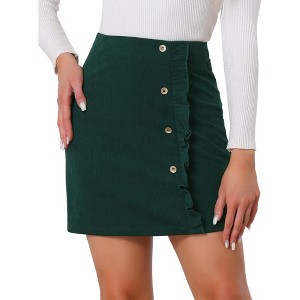 Allegra K Women's Corduroy Vintage Button Decor Ruffled Trim High Waist Mini Skirt - 1 of 4