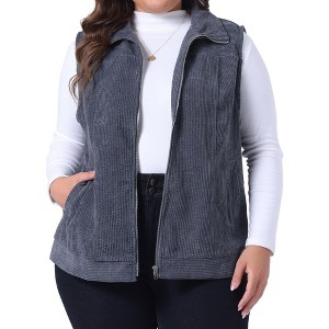Agnes Orinda Women's Plus Size Corduroy Zipper Side Pocket Casual Sleeveless Fleece Vests - 1 of 4