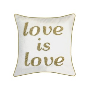 'Love is Love' Beaded Square Throw Pillow Cream: Edie@Home, Velvet Oyster, Wedding Gift - 1 of 3