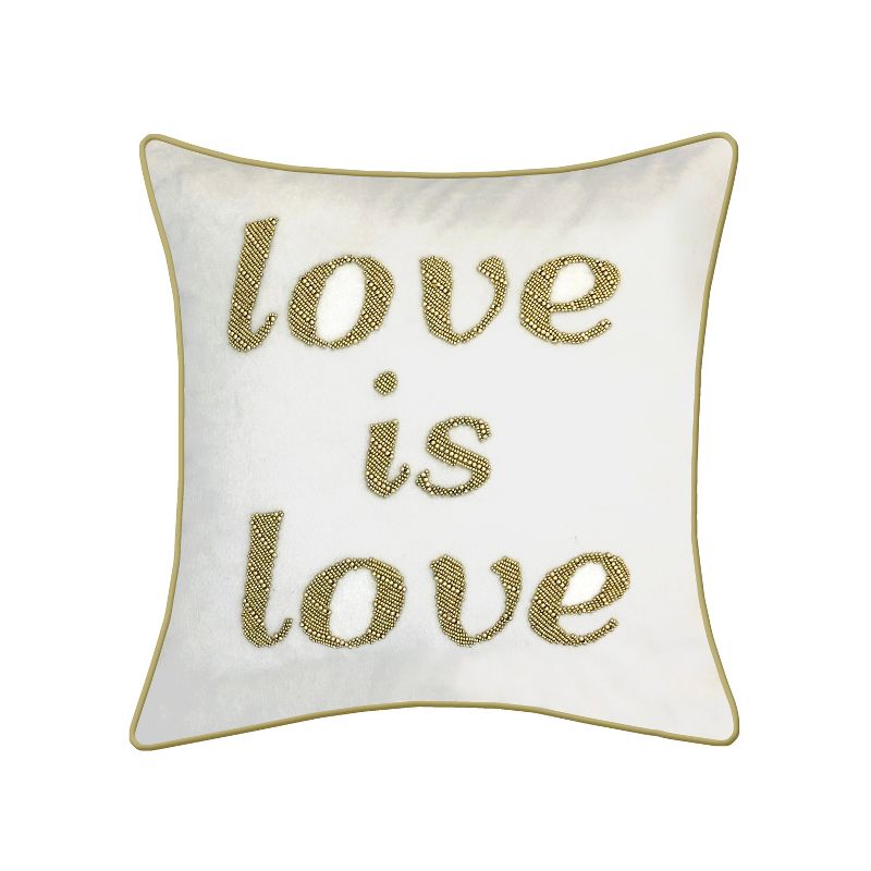 &#39;Love is Love&#39; Beaded Square Throw Pillow Cream - Edie@Home, 1 of 5