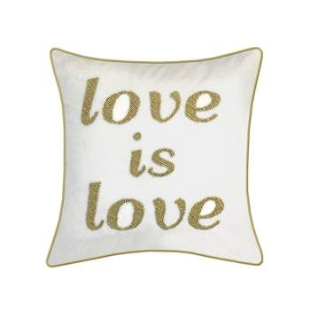 'Love is Love' Beaded Square Throw Pillow Cream - Edie@Home