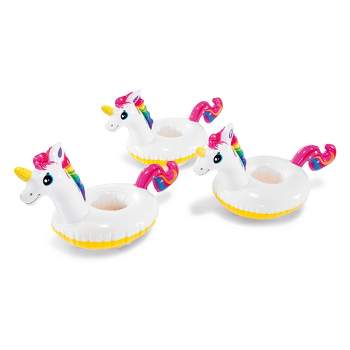Intex 16 x 8 Inch Vinyl Floating Unicorn Inflatable Drink Beverage Holder Floaties for Ages 3 and Above in Pools, Hot Tubs, Lakes, & Oceans (3 Pack)