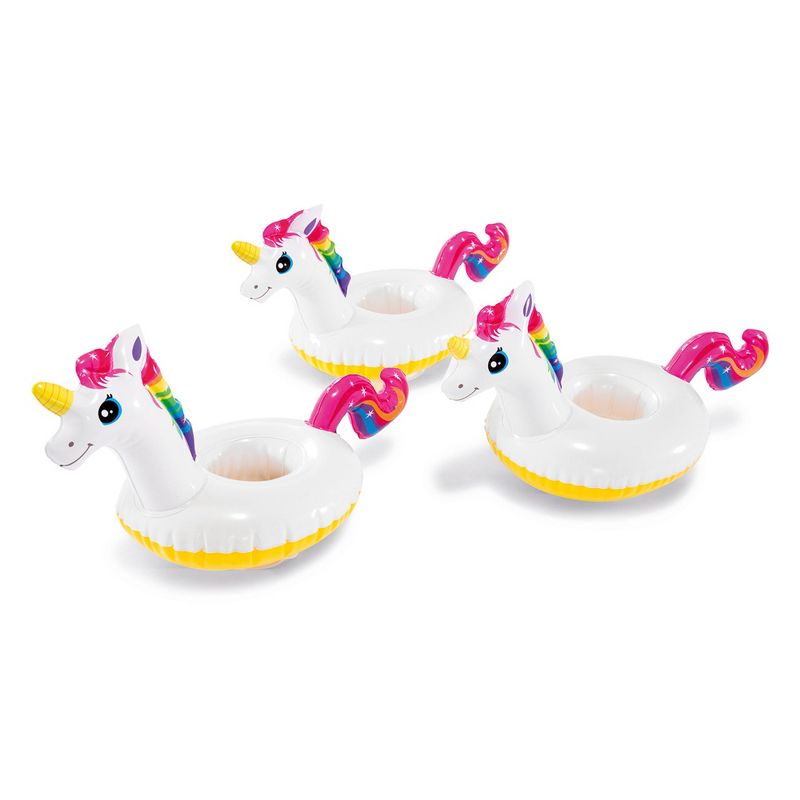 Intex 16 x 8 Inch Vinyl Floating Unicorn Inflatable Drink Beverage Holder Floaties for Ages 3 and Above in Pools, Hot Tubs, Lakes, & Oceans (3 Pack), 1 of 5
