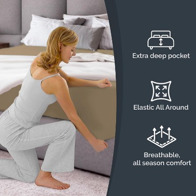 Beige Twin Microfiber Deep Pocket Fitted Sheet Set