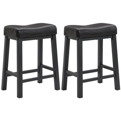 eHemco Heavy-Duty Padded Faux Leather Saddle Seat Metal Kitchen Bar Stools, Set of 2, 24.8 Inches