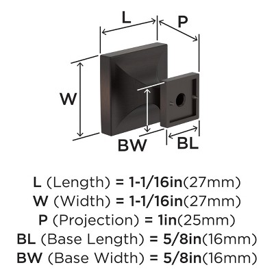 Oil Rubbed Bronze Square Cabinet Knob with Mounting Hardware
