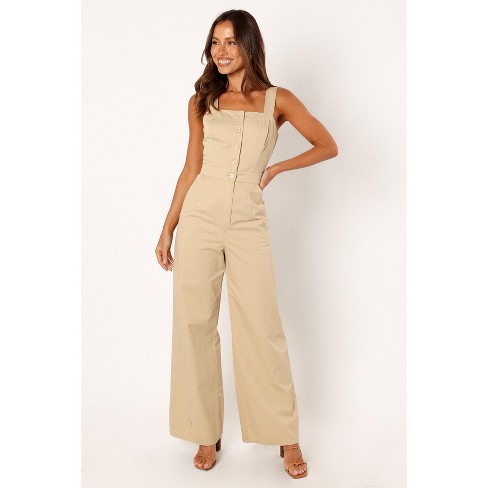 Allegra K Women's Short Sleeve Collared Cropped Coverall Button Down Tie  Waist Cotton Cargo Jumpsuit Khaki X-small : Target