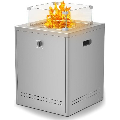 ZAFRO 20 Inch Fire Pit Square Gas Fire Table with Lava Rocks & Protective Cover for Parties/Backyard/Garden