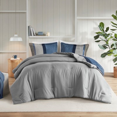 Blue and Gray Microfiber Down Alternative Bedspread Set