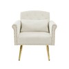 Velvet Accent Armchair with Nail Head Arms and Gold Metal Legs, Modern Upholstered Lounge Chair for Living Room - 3 of 4