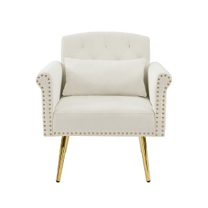 TIRAMISUBEST Velvet Armchair - Plush White Accent Chair with Gold Metal Legs, Modern Lounge Chair for Living Room, Bedroom & Office - 1 of 4
