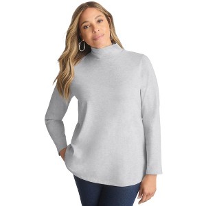Jessica London Women's Plus Size Long Sleeve Mockneck Tee - 1 of 4
