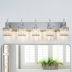 LLHZSY Modern Dimmable Crystal Bathroom Light Fixtures Over Mirror Glam Vanity Lights - 3/4/5 Light - Black+Gold/Chrome/Black/Gold - 1 of 4
