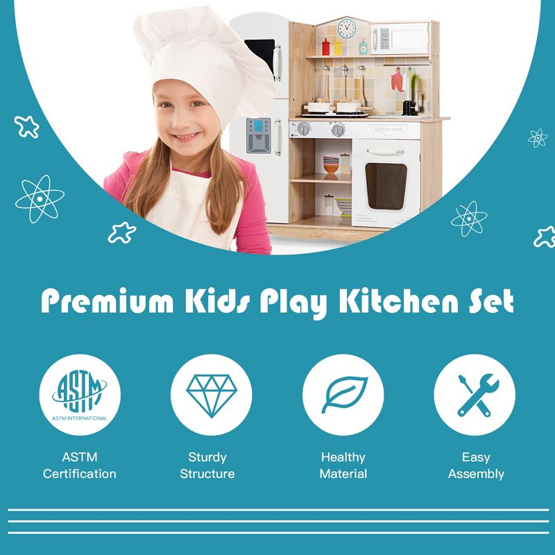 Costway Wooden Kids Pretend Kitchen Playset Cooking Play Toy w/ Utensils & Sound, 5 of 13