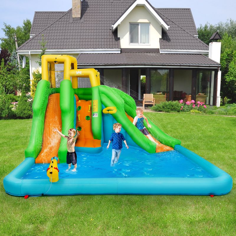 Inflatable Water Park Bounce House Two-Slide Bouncer w/Climbing Wall&480W Blower, 3 of 11