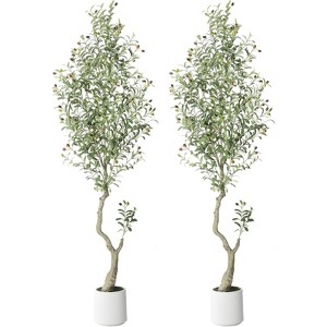 Faux Olive Tree, Olive Trees Artificial with White Planter, Faux Plants with Lifelike Green Leaves & Vivid Fruits for Home Office Decor - 1 of 4
