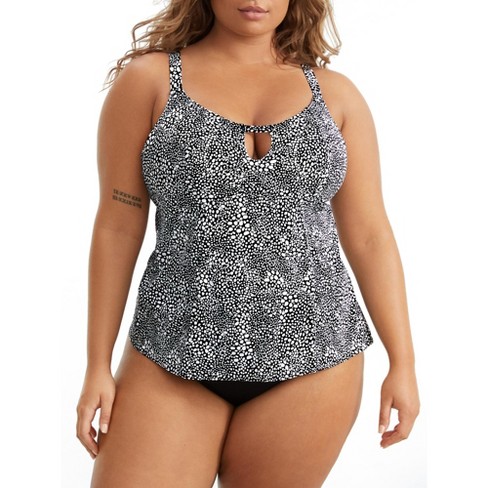 Love & Sports Women's Black Shimmer Lace-Up Tankini Top, Sizes XS