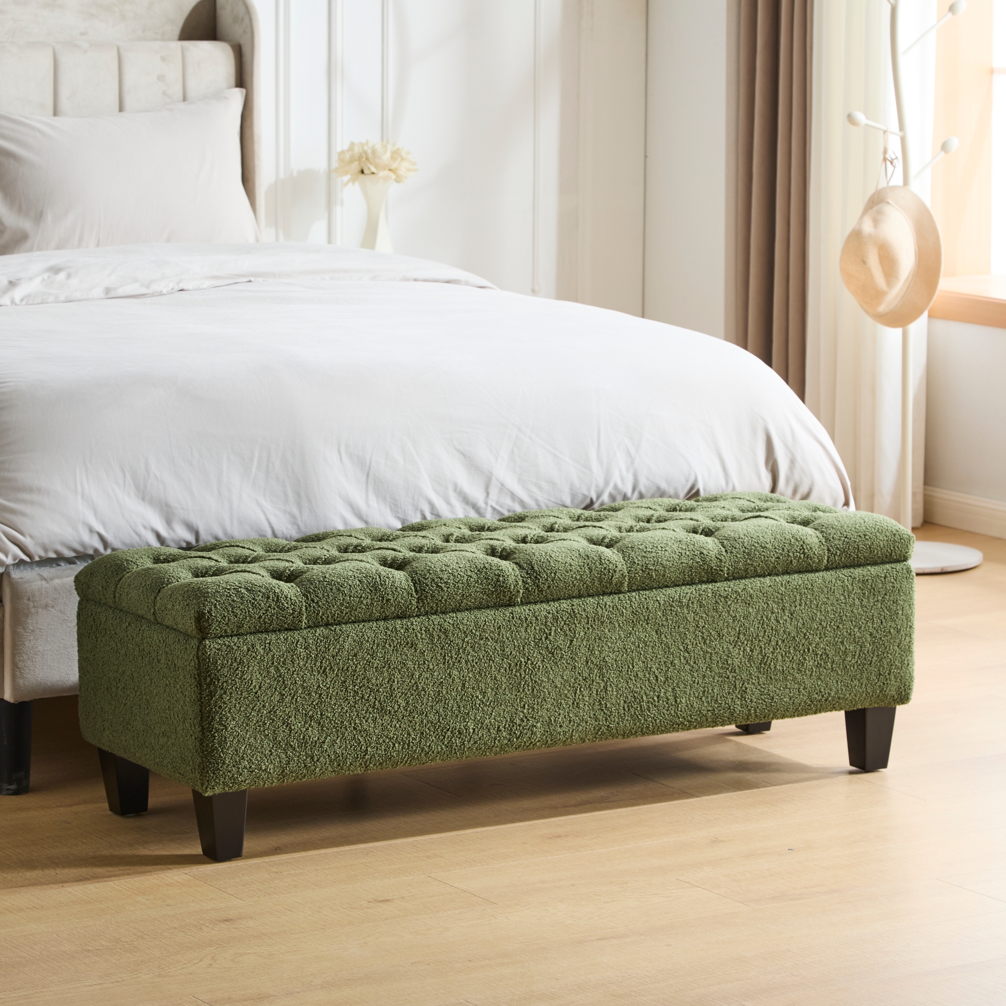 Christopher Knight Home Dana Contemporary Button Tufted Birch Wood Storage Ottoman, Green