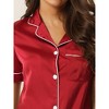 cheibear Women's Silky Satin Button Down Shirt with Shorts Sleepwear Pajama Sets - 4 of 4