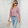 Women's V-Neck Jacquard Loose Fit Blouse 3/4 Sleeve Turn-Down Collar Casual T-Shirt Top - 2 of 4