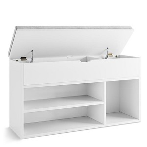 Shoe Storage Bench with Cushion, Lift-Top Storage Box, 2-Tier Open Shoe Rack - Wooden Entryway & Bedroom Bench - 1 of 4