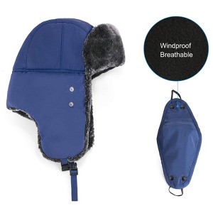 mysuntown Winter Hats for Women Men Trapper Ushanka Hat with Ear Flaps Warm Russian Bomber Hats for Cold Weather Blue - 1 of 4