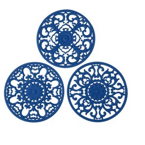 Itopfox Extra Thick Silicone Trivet Mat Set for Hot Dishes, Pots & Pans, Protects Tables & Countertops, Kitchen Decor, Navy Blue, 3-Piece - 1 of 4