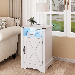 Heynemo LED Nightstand with Charging Station, Bedside Table with Storage Cabinet and Shelf, Rustic End Table for Bedroom, Living Room - 1 of 4