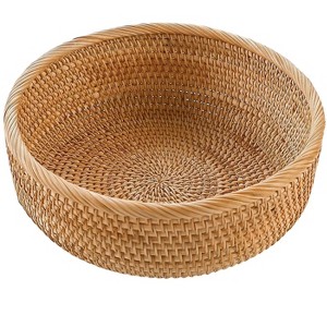 Aoibox Handmade Rattan Bread Basket, Round Wicker Fruit Serving Bowl, Natural Woven Decorative Kitchen Counter Organizer in Honey Brown - 1 of 4