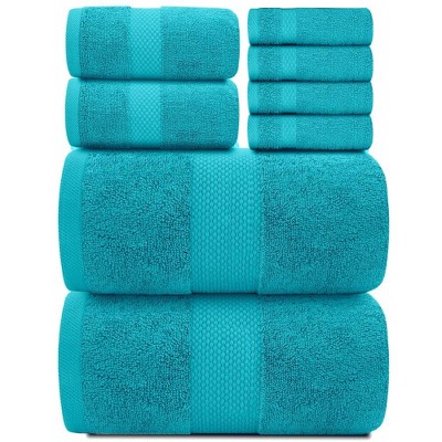 White Classic Luxury 100% Cotton 8 Piece Towel Set - 4X Washcloths, 2x Hand, and 2x Bath Towels - Taupe