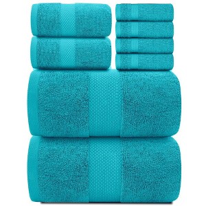 White Classic Luxury 100% Cotton 8 Piece Towel Set - 4x Washcloths, 2x Hand, and 2x Bath Towels - 1 of 4