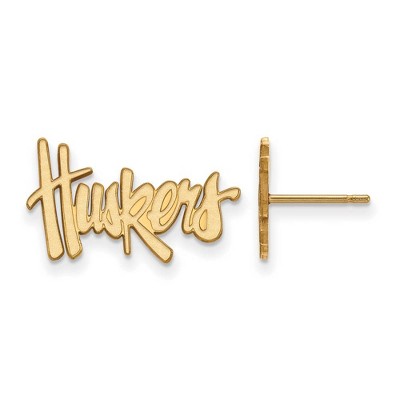 Black Bow Jewelry 14k Yellow Gold Nebraska Cornhuskers NCAA Post Earrings
