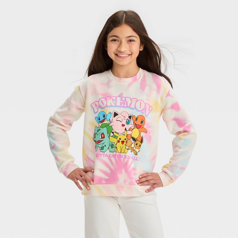 Girls&#39; Pokemon Tie-Dye Fleece Pullover Sweatshirt, 1 of 4