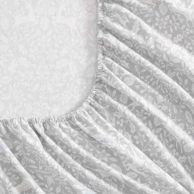 Deer Dance Grey Cotton Flannel Queen Sheet Set