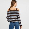 Cherie Code Women’s Ribbed Top – Stripe Pattern, Cold Shoulder, Button Placket - 3 of 4