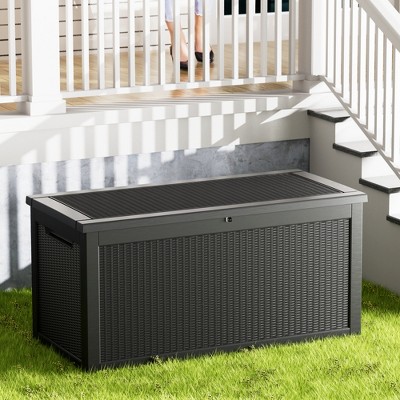 Maggift Deck Box, 260GAL Outdoor Storage Box, Patio Gardening Tools, Water and UV Resistant for Patio, Garden, Lawn, Black, 67.7"*32.2"*33.66"