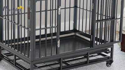 Gray Medium Rolling Steel Dog Crate with Wheels