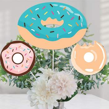 Big Dot of Happiness Donut Worry, Let's Party - Doughnut Party Centerpiece Sticks - Table Toppers - Set of 15