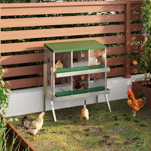 6/8/10 Compartment Galvanized Chicken Nesting Box - Metal Laying Box with Legs for Hens - 1 of 4