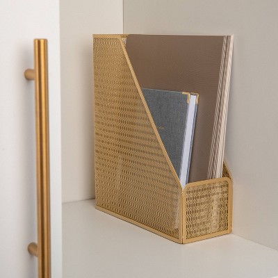 Martha Stewart Mesh Metal Single Slot Magazine File Holder Gold