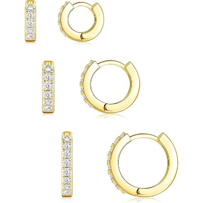 Small Sterling Silver Huggie Hoop Earrings Set for Women, 14K Gold Plated Hoops Stacks for Multiple Piercings