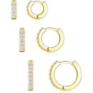 Small Sterling Silver Huggie Hoop Earrings Set for Women, 14K Gold Plated Hoops Stacks for Multiple Piercings - 1 of 4