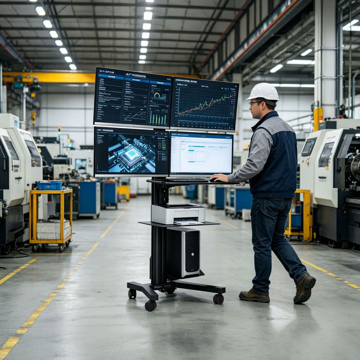 Yescom NexusX Commander Rolling Computer Cart 4-Monitors Industrial Heavy-Duty Mobile Workstation for Production Line Monitoring MES/HMI Control Shop - thumbnail 7