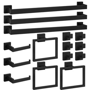 Itopfox 15 Piece Matte Black Bathroom Hardware Set 3 24 Inch Towel Bars 3 Towel Rings 3 Toilet Paper Holders 6 Towel Hooks Stainless Steel - 1 of 4