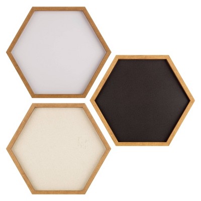 16.8" x 14.8" 3pc Wood Hexagon Dry Erase Chalkboard/Pinboard Wall Organizer Set Natural - Gallery Solutions