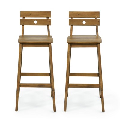 DSVIMOY Counter and Bar Stool Rustic Acacia Wood Barstools with Slatted Backrest for Kitchen, Brown, 44"*20"*11.5"